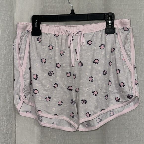 Life is Good Light Pink Navy Coffee Cup Graphic Short Sleeve Top & Shorts PJ Set - Picture 12 of 15